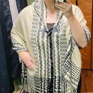 Super Cute Lightweight Wrap with an attached hood - Cream and Black